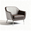 poltrona in pelle e tessuto beige con struttura in metallo 80 x 80 x 75cm