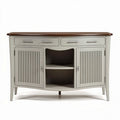 Mobiletto da ingresso in legno grigio con ripiano marrone e ante a persiana 120 x 40 x 80cm