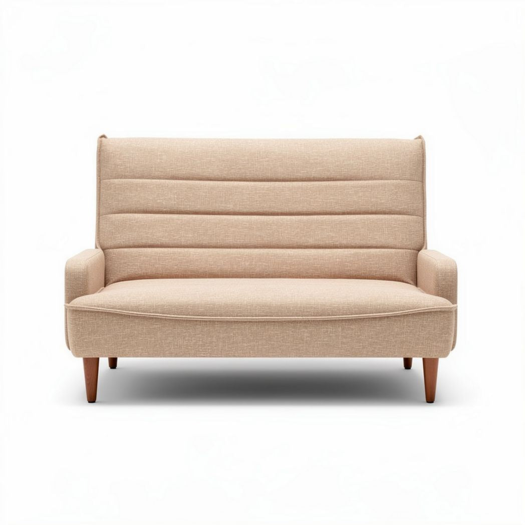 Divano a due posti in tessuto beige con gambe in legno 150 x 80 x 75cm