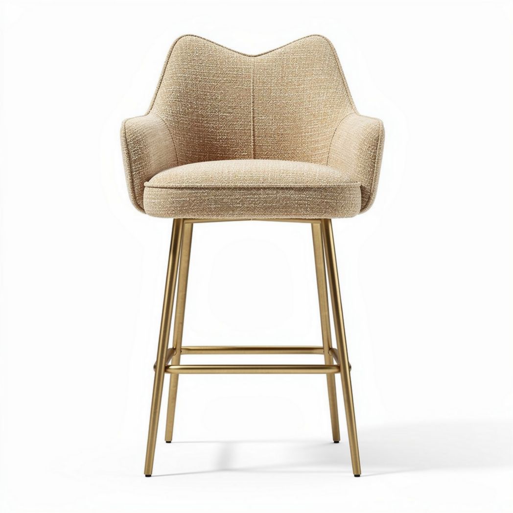 Sgabello da bar in tessuto beige con struttura metallica dorata 40 x 40 x 90cm