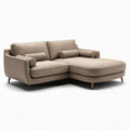 Divano angolare in tessuto beige con poggiatesta e dimensioni 200 x 100 x 85cm