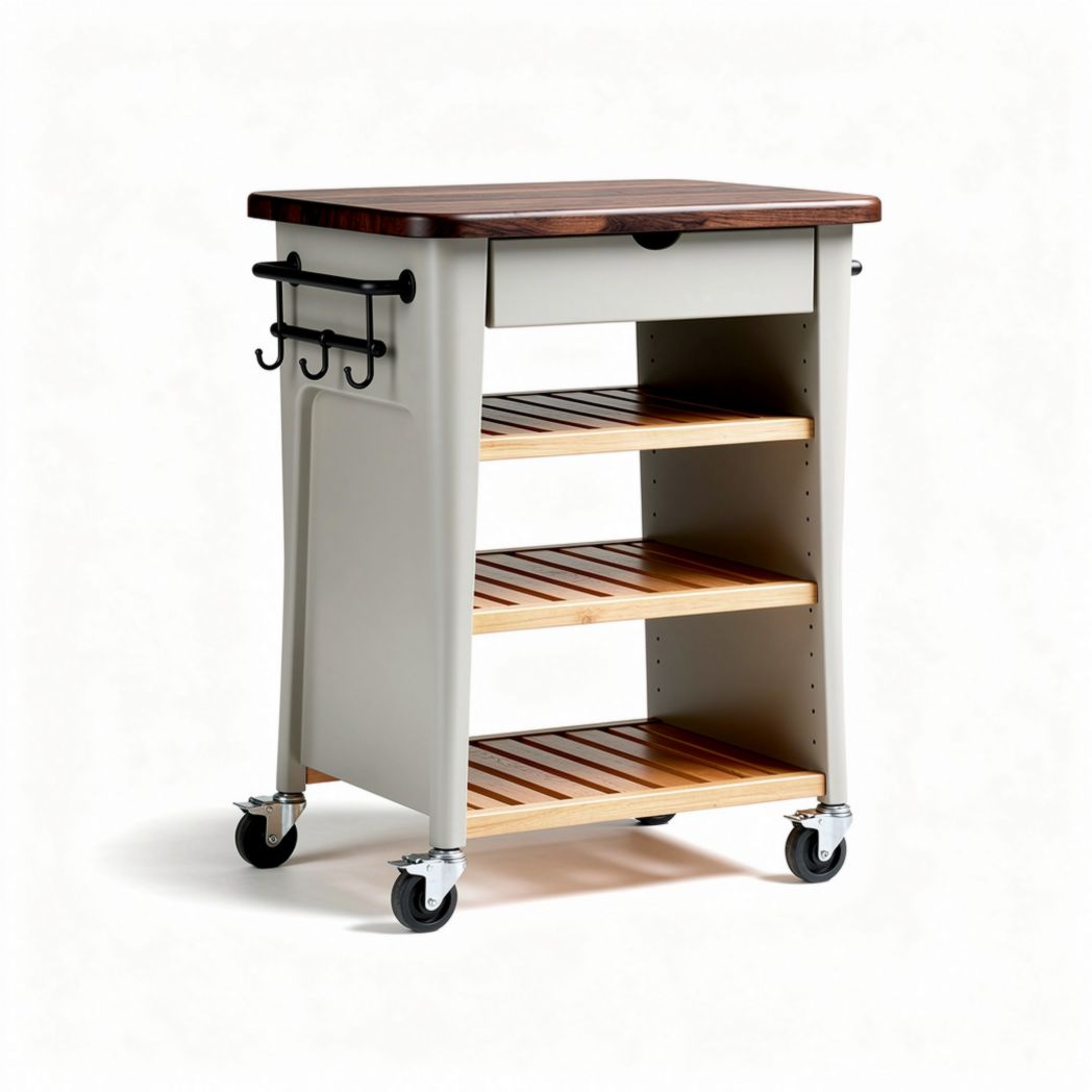 Carrello da cucina con piano in legno e ruote dimensioni 80 x 50 x 90cm