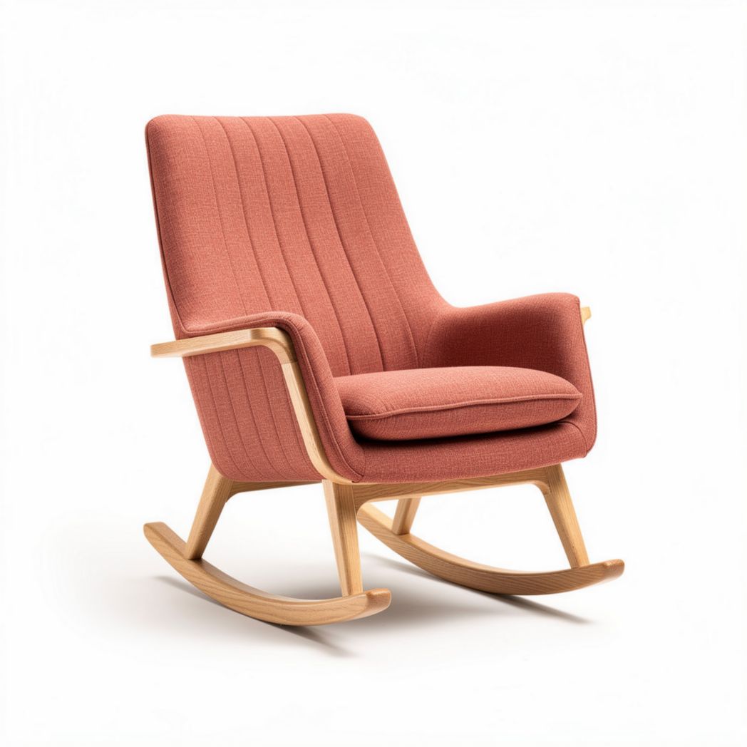 poltrona a dondolo in tessuto rosa con struttura in legno dimensioni 80 x 70 x 100cm