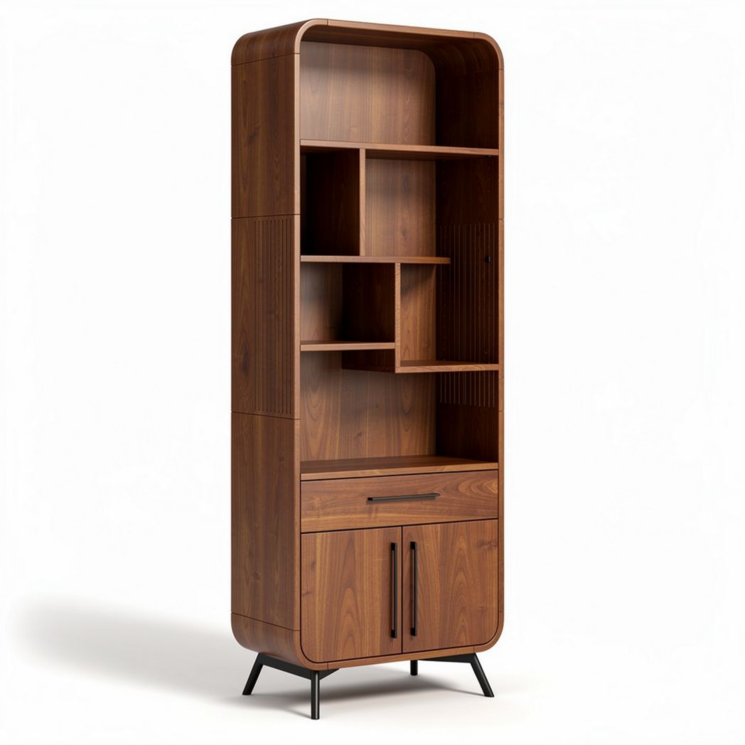 Mobiletto scandola in legno nero con ripiani e cassetto 40 x 30 x 160cm