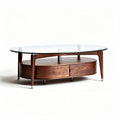 Tavolino da caffè oval in legno scuro con ripiano in vetro trasparente 120 x 60 x 45cm