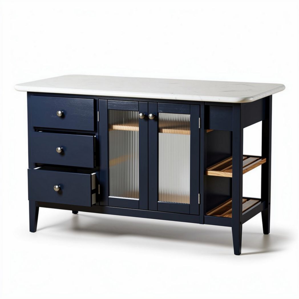 Mobile da cucina in legno blu con piano in marmo dimensioni 150 x 60 x 90cm